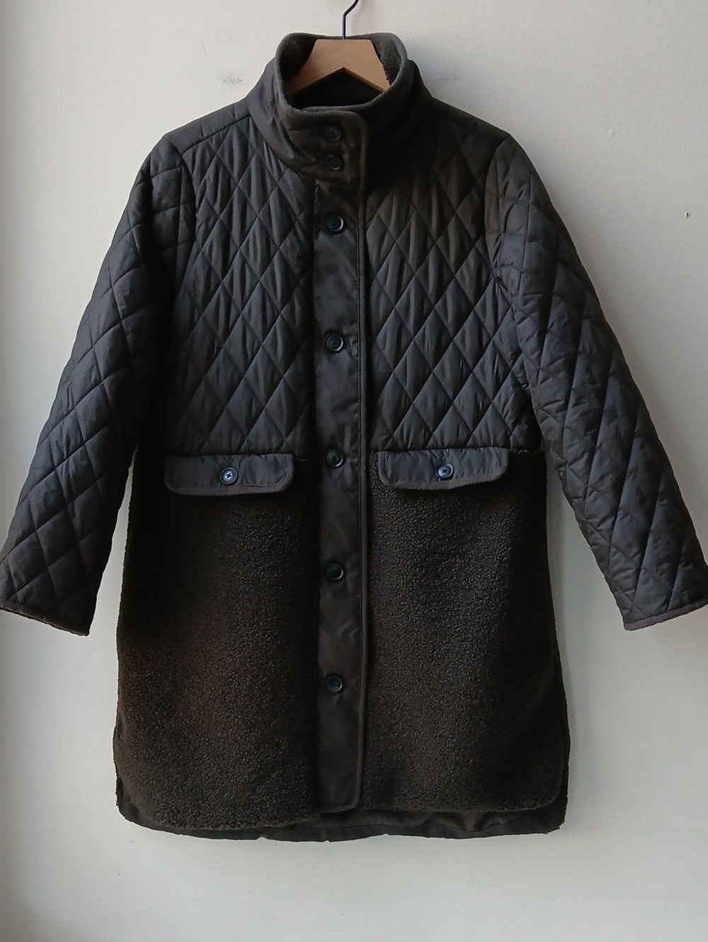 Loft Sherpa Quilted Midi Jacket Moss Green Women's Medium Petite
